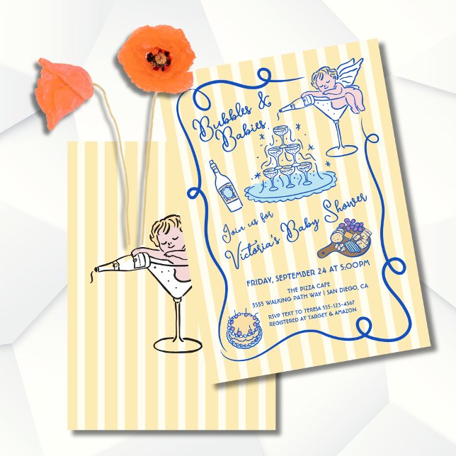 Hand drawn cupid champagne Baby Shower Invitation (Creator Uploaded)