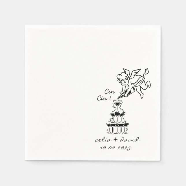 Hand Drawn Cupid Icon Cocktail Wedding Napkin (Front)