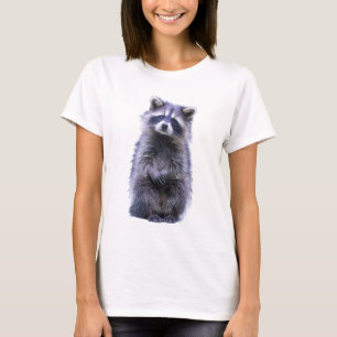 Hand-Drawn Curious Fluffy Racoon Masked Women T-Shirt