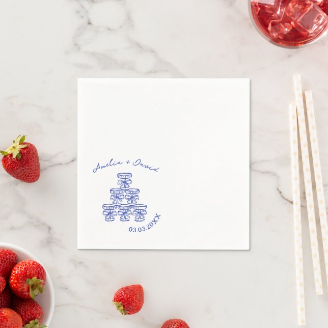 hand drawn Custom Champagne Tower Cocktail Wedding Napkin (Insitu)