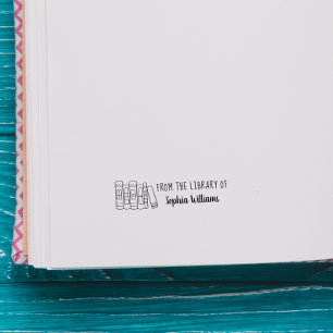 Hand-drawn Custom Hand-written Name Library Books Rubber Stamp