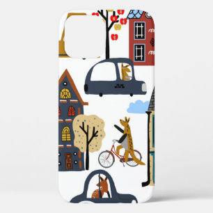 Hand drawn cute cartoon seamless pattern illustrat iPhone 12 case