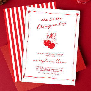 Hand Drawn Cute Cherry On Top Red Baby Shower  Invitation