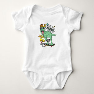 Hand-Drawn Cute Dinosaur Baby Jersey Bodysuit