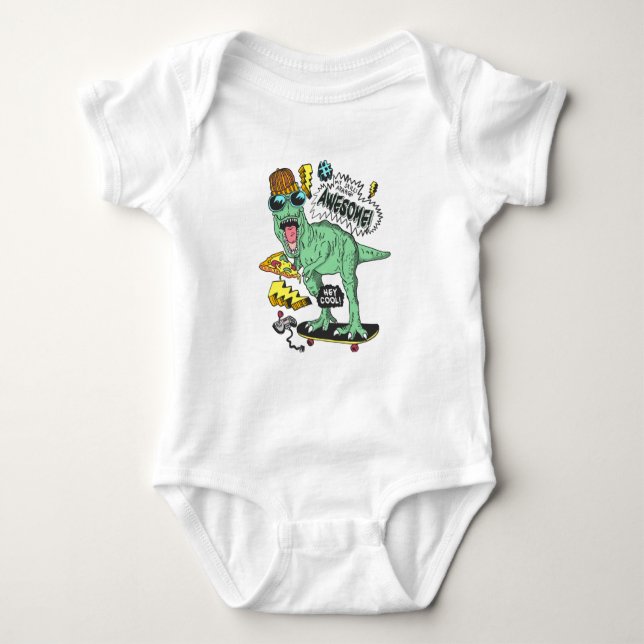 Hand-Drawn Cute Dinosaur Baby Jersey Bodysuit (Front)