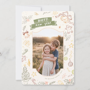 Hand Drawn Cute Doodle Family Photo Christmas Holiday Card