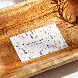 Hand drawn cute dried pressed flowers business card