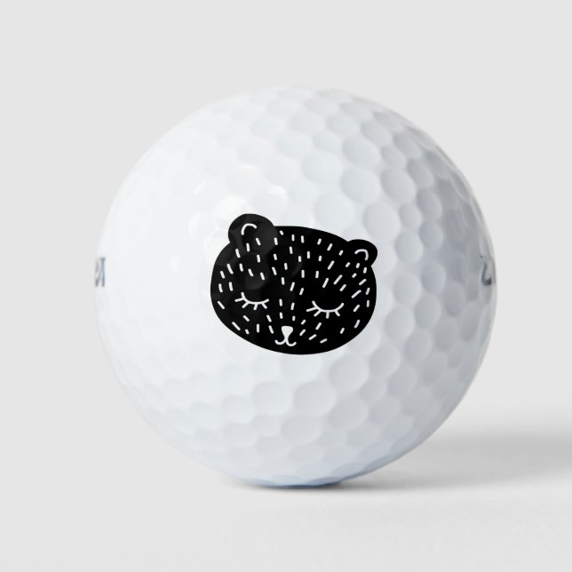 Hand Drawn Cute Happy Sleeping Cat Face 😻 Golf Balls (Front)
