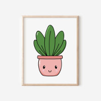 Hand-Drawn Cute Kawaii Potted Plant Art