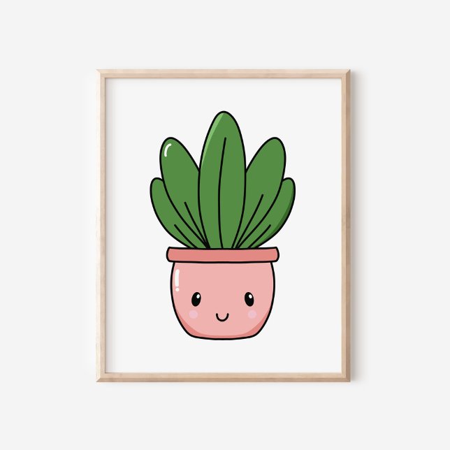 Hand-Drawn Cute Kawaii Potted Plant Art Poster (Creator Uploaded)