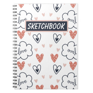 Hand Drawn Cute Pattern pink and white sketchbook Notebook