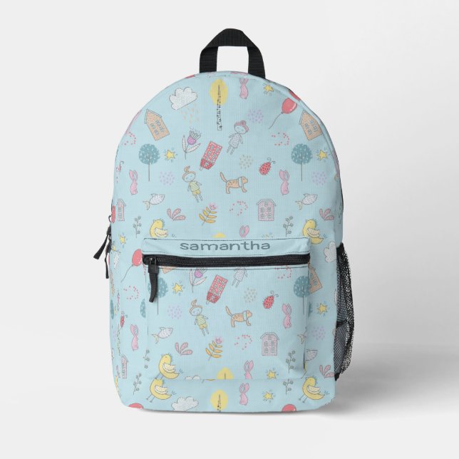Hand Drawn Cute Stuff ID360 Printed Backpack (Front)