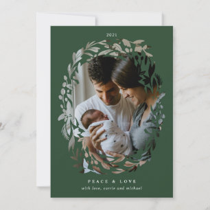 Hand-Drawn Cutout Wreath Frame Green Holiday Photo Card