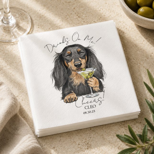 Hand Drawn Dachshund Martini Open Bar Cocktail Napkin (Hand Drawn Dachshund Martini Open Bar Cocktail Napkins)