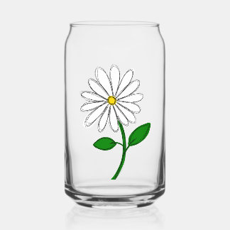 Hand-Drawn Daisy Flower Glass Can | Minimal Floral