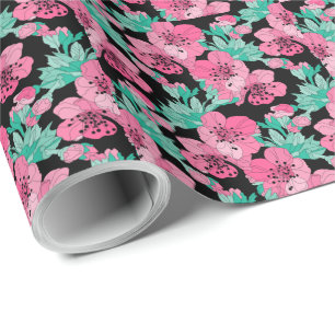 Hand Drawn Decorative Cherry Blossom Pattern     Wrapping Paper