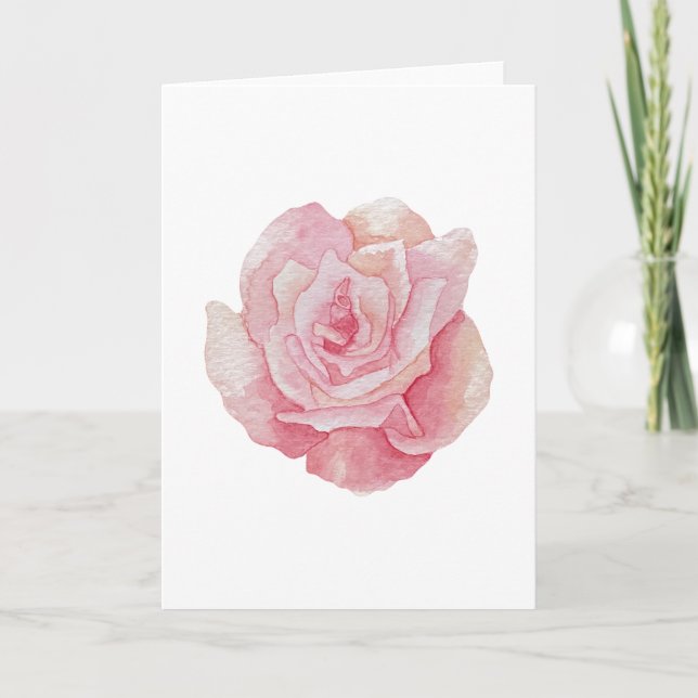 Hand Drawn Delicate Pink Rose rose (Blank) Card (Front)