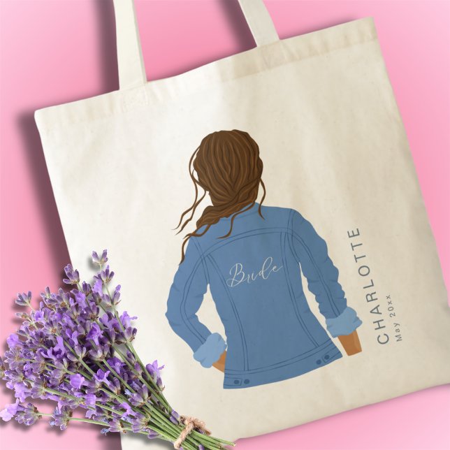 Hand Drawn Denim Jacket Brown Hair Bride Tote Bag (Creator Uploaded)