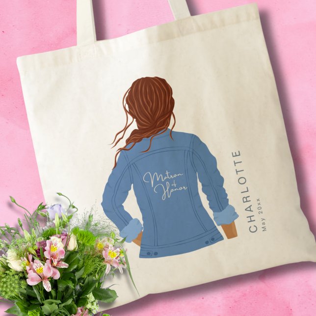 Hand Drawn Denim Jacket Red Hair Matron of Honour Tote Bag (Creator Uploaded)