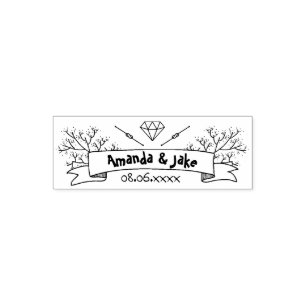 Hand drawn diamond monogram ribbon floral flowers self-inking stamp