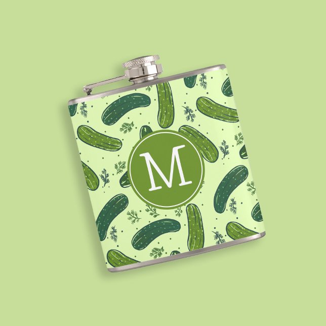 Hand Drawn Dill Pickle Pattern Hip Flask (Pickle Pattern Flask)