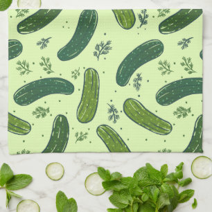 Hand Drawn Dill Pickle Pattern Tea Towel