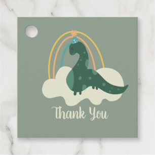 Hand Drawn Dinosaur Rainbow Birthday Party Green  Favour Tags