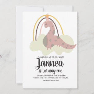 Hand Drawn Dinosaur Rainbow Birthday Party Pink Invitation