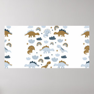 Hand drawn dinosaurs in scandinavian style with st poster