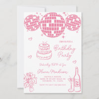 Hand Drawn Disco Ball Champagne Birthday Party