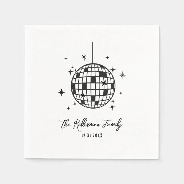 Hand Drawn Disco Ball New Year's Napkin (Front)