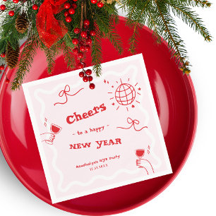 Hand Drawn Disco Pink and Red New Year's Eve Party Napkin