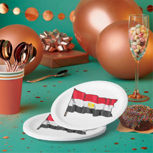 Hand-Drawn Distressed Egypt Flag Paper Plate