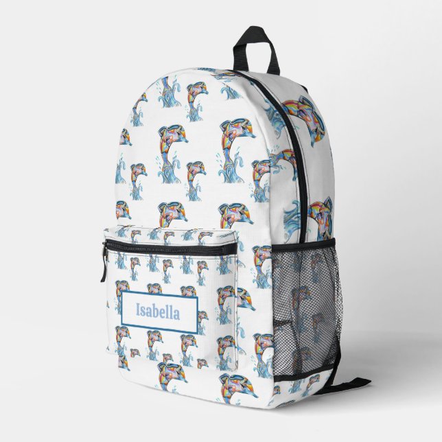 Hand-Drawn Dolphin Pattern Backpack for Kids (Back Corner Right)