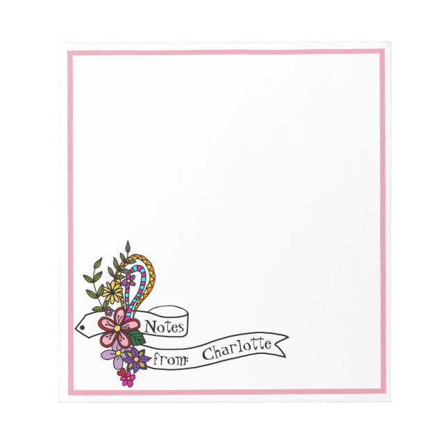 Hand Drawn Doodle Art Colourful Floral Banner Notepad (Front)
