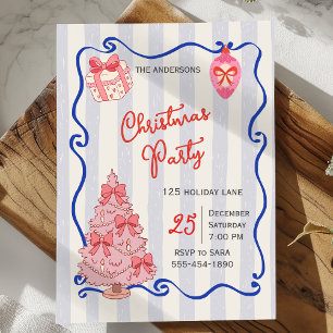 Hand Drawn  doodle blue pink christmas party Invitation