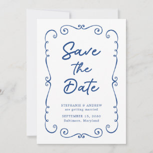 Hand Drawn Doodle Border Wedding Save the Date Invitation