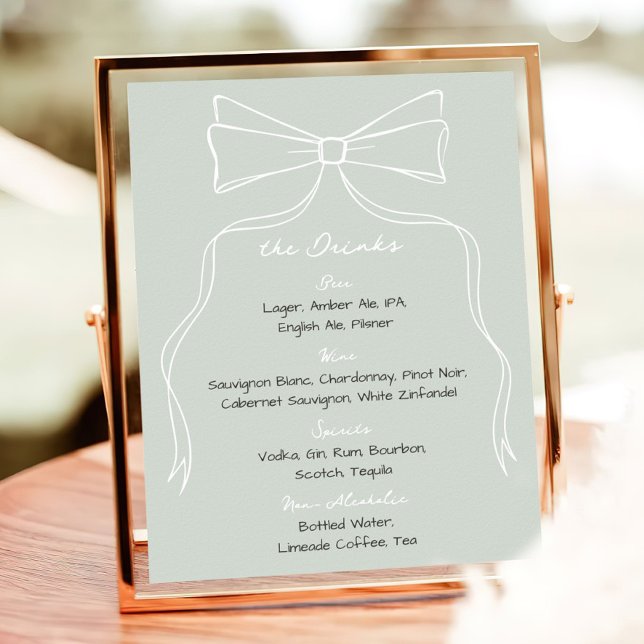 Hand Drawn Doodle Bow Sage Green Wedding Bar Poster (Creator Uploaded)