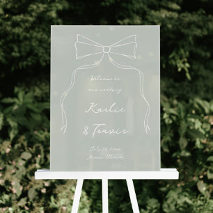 Hand Drawn Doodle Bow Sage Green Wedding Welcome  Acrylic Sign