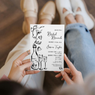 Hand Drawn Doodle Bridal Brunch French Bow In Invitation