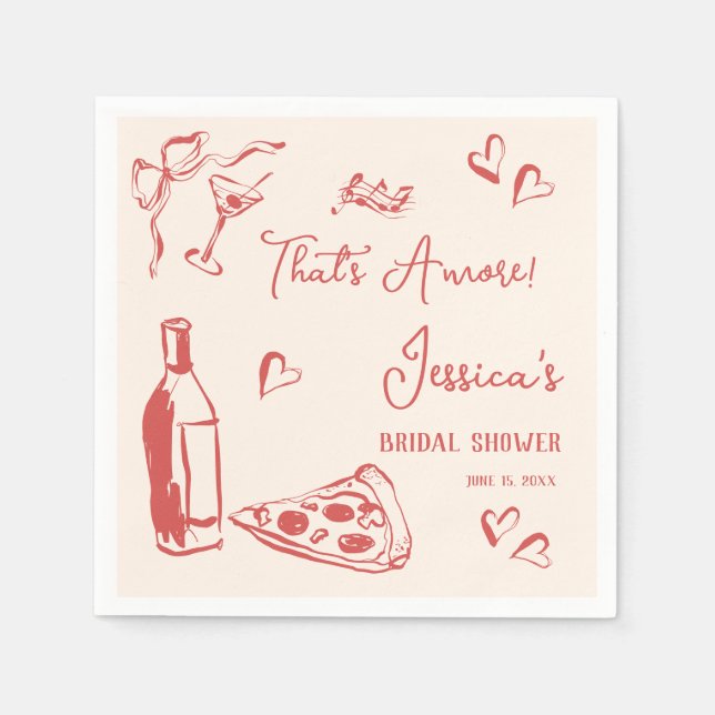 Hand Drawn Doodle Bridal Shower That's Amore pizza Napkin (Front)