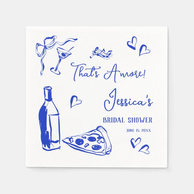 Hand Drawn Doodle Bridal Shower That's Amore pizza Napkin (Front)