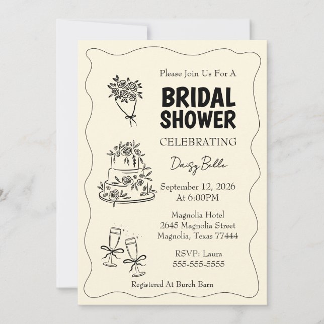 Hand Drawn Doodle Bridal Shower Yellow Invitation (Front)