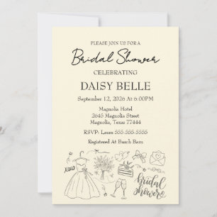 Hand Drawn Doodle Bridal Shower Yellow Invitation