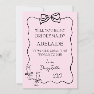 Hand Drawn Doodle Bridesmaid Proposal Pink Invitation