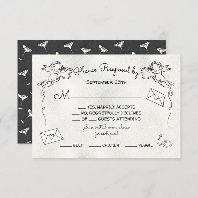 Hand drawn doodle Cherub Cupid RSVP Invitation (Front/Back)