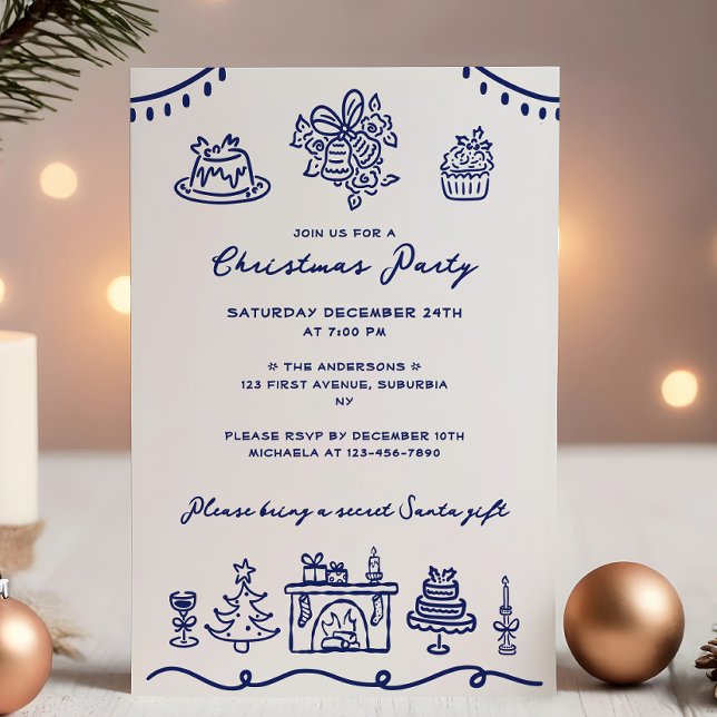 Hand Drawn Doodle Christmas Party Invitation (Creator Uploaded)