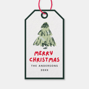 Hand Drawn Doodle Christmas Tree Merry Christmas Gift Tags