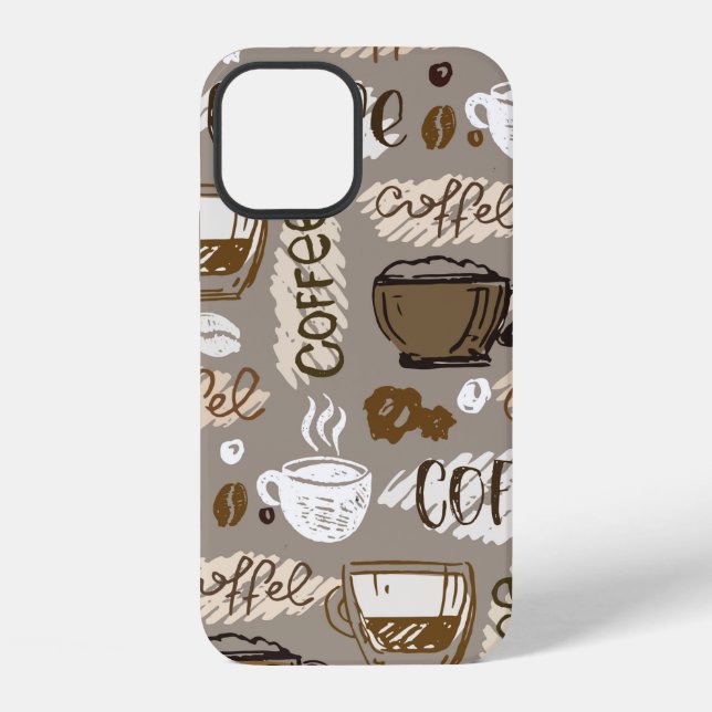 Hand drawn doodle coffee pattern background iPhone case (Back)