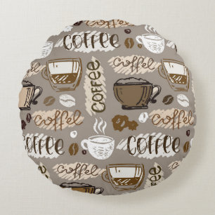 Hand drawn doodle coffee pattern background round cushion